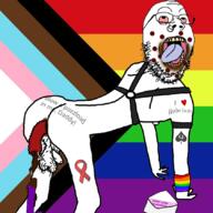 aids arm bbc bloodshot_eyes dildo flag gay glasses leg lgbt monkeypox nsfw open_mouth penis poop progress_pride_flag prolapse queen_of_spades soyjak stubble tattoo text tongue variant:gapejak virus worm yellow_teeth // 840x840 // 396.4KB