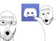 2soyjaks arm discord glasses hand mustache open_mouth pointing soyjak stubble variant:two_pointing_soyjaks // 806x593 // 125.4KB