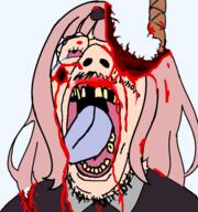 blood bowtie chika_fujiwara gore hanging kaguya_sama_love_is_war missing_teeth pink_hair text tranny variant:guinness_world_record_soyjak3 // 532x567 // 186.5KB