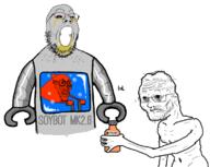 2soyjaks bottle closed_mouth fish frown glasses holding_object open_mouth robot skinny smile smug soy soyjak soylent stubble text variant:gapejak variant:soyak wojak // 759x603 // 142.5KB