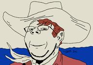 clothes cowboy cowboy_hat drawn_background glasses hair hat scarf smile soyjak stubble subvariant:wholesome_soyjak variant:gapejak // 1184x828 // 128.7KB