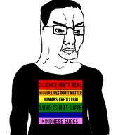 angry black_lives_matter chin_surgery closed_mouth clothes glasses hair nigger science soyjak text tshirt variant:chudjak // 656x748 // 104.2KB