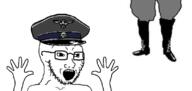 animated arm boot clothes glasses hand hands_up hat nazism open_mouth peaked_cap reichsadler skull soyjak stubble swastika totenkopf variant:soyak // 799x377 // 293.6KB