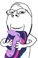 animal arm glasses grin hand holding_object my_little_pony pony stubble subvariant:wholesome_soyjak twilight_sparkle variant:gapejak // 676x1021 // 120.1KB