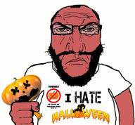 angry beard closed_mouth dead glasses halloween holding_object holiday i_hate jack_o_lantern pumpkin punisher_face soyjak subvariant:science_lover trick_or_treat variant:markiplier_soyjak watchmenwakeup // 946x878 // 509.0KB