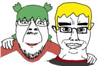 4chan 4cuck anime blond clothes friendship green_hair hair hand looking_at_you mustache nate smile soyjak soyjak_party subvariant:chudjak_front variant:bernd variant:chudjak yellow_hair yotsoyba // 800x541 // 265.8KB