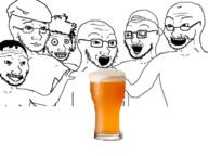 beer beret cap clothes crazed glasses hair hat multiple_soyjaks open_mouth smile soyjak stubble variant:soyak wojak // 951x713 // 317.4KB