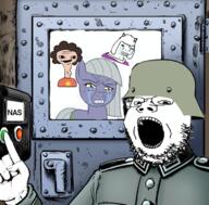 ben_garrison gas_chamber glasses helmet my_little_pony nas open_mouth soldier soyjak steven_universe stubble undertale variant:gapejak // 720x710 // 606.2KB