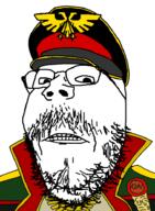 chud clothes commissar glasses hat military military_cap mustache purity_seal qa_(4chan) reichsadler sci-fi soyjak stubble tagme_character_name variant:gapejak warhammer // 678x921 // 162.2KB