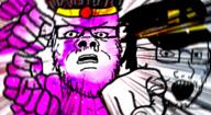 2soyjaks animated anime cap clothes fist glasses hand hat jojos_bizarre_adventure kujo_jotaro mustache open_mouth pink pointing pointing_at_viewer punch shaking soyjak stand_(jojo) star_platinum stubble variant:a24_slowburn_soyjak variant:soyak // 783x428 // 704.7KB