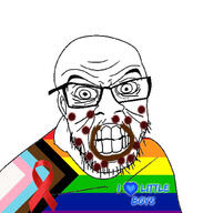 aids angry clenched_teeth ear flag gay glasses i_love lgbt monkeypox mustache pedophile poop pride_flag progress_pride_flag soyjak stubble text variant:feraljak wrinkles // 1024x1024 // 356.8KB