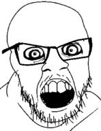 angry crazed glasses open_mouth soyjak stubble template variant:feraljak // 811x1049 // 164.3KB