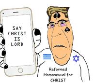 bbc biting_lip catholic christard christianity clothes comic_sans eyebags eyebrows glasses hair holding_object holding_phone iphone milo_yiannopoulos orthodox_church phone protestant queen_of_spades subvariant:hornyson tan_skin undercut variant:cobson // 708x634 // 139.1KB