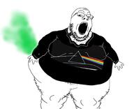 album_cover arm clothes cross_eyed fart fat glasses hairy hand leg music open_mouth pink_floyd rainbow soyjak stinky stubble the_dark_side_of_the_moon tshirt variant:gapejak // 1746x1415 // 726.3KB