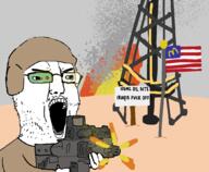 angry animated country desert firearm firing flag glasses gun helmet holding_gun holding_object holding_rifle iraq mcdonalds oil open_mouth outdoors outside reticle rifle shooting soldier soyjak technology text united_states variant:chudjak weapon // 1050x862 // 245.1KB