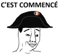 closed_mouth clothes country flag flag:france france french_text hair hat its_over smile smirk smug soyjak text variant:chudjak // 629x570 // 96.9KB