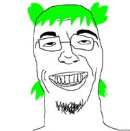 4chan anime glasses green_hair hair open_mouth soyjak stubble variant:branniejak yotsoyba // 777x785 // 9.8KB