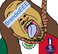 badge ban bloodshot_eyes brendioee_(namefag) brendioeee brown_hair crying dead flag flag:mexico glasses hair hanging incels.is looksmax.org mexico mustache nigger open_mouth rope soybooru soyjak stubble suicide tan_skin text tongue variant:bernd yellow_teeth // 768x719 // 158.5KB