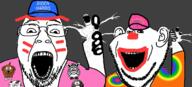 4soyjaks animal badge cap clothes clown cow dog ear fal fingerboy glasses hand hat israel joe_biden lgbt open_mouth orange_shirt penguin pink_shirt soyjak stubble text variant:a24_slowburn_soyjak variant:bernd variant:impish_soyak_ears zebra // 1366x617 // 669.6KB