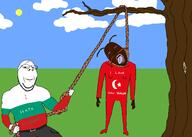 2soyjaks antenna belt bloodshot_eyes buff bulgaria clothes cockroach country crying flag flag:bulgaria flag:turkiye full_body hanging holding_object holding_rope karl_ludwig_von_haller lynching rope soyjak subvariant:wholesome_soyjak tree turkiye variant:bernd variant:gapejak // 2100x1500 // 167.8KB