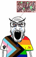 arm bacteria badge black_lives_matter bloodshot_eyes boylover_symbol brain clothes communism crying fist flag flag:progress_pride_flag glasses hammer_and_sickle large_eyebrows large_eyes lgbt logo open_mouth pedophile pride_flag raised_fist_(symbol) soyjak stubble tranny tshirt variant:markiplier_soyjak virus xray // 800x1254 // 82.0KB