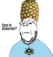 angry clothes food foodjak fruit glasses hat i_fucking_love_science pineapple soyjak stubble text variant:gapejak // 1080x1162 // 598.5KB