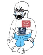 arm baby bloodshot_eyes crying full_body glasses hand leg open_mouth soyjak stubble text thick_eyebrows underpants variant:cryboy_soyjak // 466x593 // 74.9KB