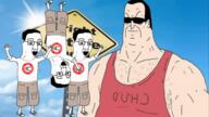 3soyjaks animated arm buff chud clothes gigachud glasses hair hand hands_up irl_background leg mister_metokur nazism open_mouth pol_(4chan) soyjak swastika tshirt variant:chudjak // 960x540 // 1.0MB