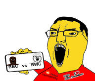 3soyjaks alternate arm asian badge bbc bwc clothes femdom glasses hair hand holding_object holding_phone i_love logo mustache open_mouth phone reddit soyjak stubble variant:a24_slowburn_soyjak variant:chudjak yellow_skin yellow_teeth // 885x758 // 241.9KB