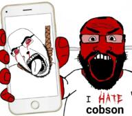 2soyjaks angry blood bloodshot_eyes crying dead glasses hanging holding_object holding_phone i_hate iphone nosebleed open_mouth phone red_eyes red_skin rope soyjak stubble subvariant:science_lover suicide tongue variant:cobson variant:markiplier_soyjak // 1077x940 // 558.5KB