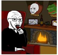 bowtie clothes drawn_background frog glass glasses open_mouth pepe rage_comic soyjak stubble tuxedo variant:soyak wine wojak // 710x672 // 153.8KB