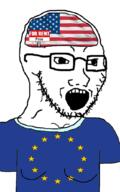 clothes european_union flag flag:european_union flag:united_states glasses open_mouth rent_free sign soyjak star_(symbol) stubble tshirt united_states variant:soyak // 647x1031 // 343.1KB