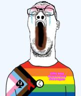 aids badge blush closed_eyes coprophagia crying ear flag gay glasses lgbt map_(pedophile) open_mouth pedophile poop pride_flag progress_pride_flag queen_of_spades soyjak spade stubble text tranny variant:reaction_soyjak zoophile // 814x963 // 260.1KB