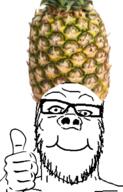 clothes food foodjak fruit glasses hand hat pineapple smile soyjak stubble thumbs_up variant:a24_slowburn_soyjak // 450x700 // 220.7KB