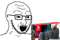 glasses nintendo nintendo_switch open_mouth soyjak stubble swede_(artist) variant:soyak video_game // 1200x800 // 263.4KB