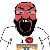 angry balding beard cacodemon clothes doom doom_2 glasses hair heart i_hate open_mouth red_face soyjak subvariant:science_lover text tshirt variant:markiplier_soyjak // 690x688 // 70.6KB