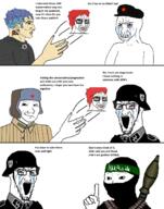 authcenter authleft authright beret big_red blue_hair brown_eyes bullet clothes communism crying crying_wojak dyed_hair earring glasses hammer_and_sickle hat helmet isis islam islamic_state leftist libleft nazism nordic_chad nose_piercing political_compass red_hair rocket_launcher sjw sweater tankies throw ushanka variant:cryboy_soyjak variant:wojak wojak // 1181x1502 // 222.0KB