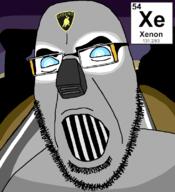 chemistry drawn_background element facial_mark forehead_mark glasses glowing_eyes lamborghini noble_gas soyjak stubble text variant:cobson xenon // 721x789 // 46.8KB