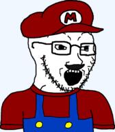 clothes glasses hat mario mustache nintendo open_mouth soyjak stubble variant:soyak video_game // 1197x1369 // 164.1KB