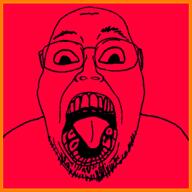 angry animated distorted glasses open_mouth red soyjak stubble subvariant:boat_rammer // 500x500 // 470.7KB