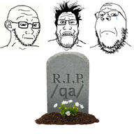 3soyjaks closed_mouth crying ear frown glasses gravestone hair qa_(4chan) sad soyjak stubble variant:gapejak variant:markiplier_soyjak variant:soyak // 900x900 // 241.7KB