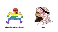 animated arab arm bloodshot_eyes crying flag full_body glasses hand islam leg lgbt nordic_chad open_mouth soyjak stubble text variant:soyak // 680x382 // 52.8KB