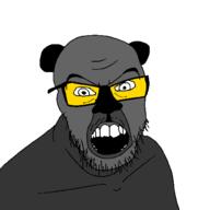 alternate animal bear ear glasses grey_skin mustache open_mouth soot soot_colors soyjak soyjak_party stubble variant:feraljak // 1500x1500 // 42.5KB