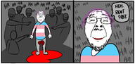 arm blood closed_eyes closed_mouth clothes flag flag:transgender_pride_flag full_body glasses hair hand laughing pointing purple_hair rent_free smile soyjak stubble text tongue tranny transgender_flag variant:bernd // 1351x638 // 218.4KB