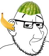 banana ear food fruit glasses smile smug soyjak stubble variant:smugjak watermelon // 1186x1351 // 184.1KB