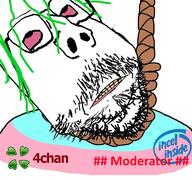 4chan bloodshot_eyes clothes distorted glasses green_hair hair hanging incel rope soyjak stubble subvariant:scholar suicide text variant:gapejak yellow_teeth // 768x719 // 389.2KB