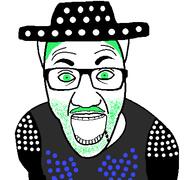 clothes glasses green_eyes green_hair hat mustache open_mouth soyjak stubble variant:el_perro_rabioso // 427x400 // 16.0KB