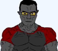 chad glasses grey_skin hair muscles soot soyjak_party variant:chudjak vein yellow_eyes // 1059x929 // 22.8KB