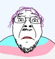 clothes flag glasses mustache purple_hair sad soyjak stubble template tranny trаnnу variant:bernd // 2014x2164 // 288.7KB