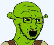 clothes dreamworks ear glasses green_skin ogre ogre_ears open_mouth shrek soyjak stubble variant:soyak yellow_teeth // 915x756 // 29.1KB